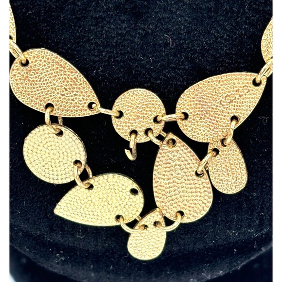 Boho‎ Style Gold Tone Textured Tear Drop Disk Chain Necklace Lobster Clasp EUC - Picture 4 of 13